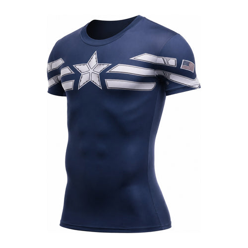 T-shirt de compression ShapeX modèle Capitaine A., bleu marine, vue de face