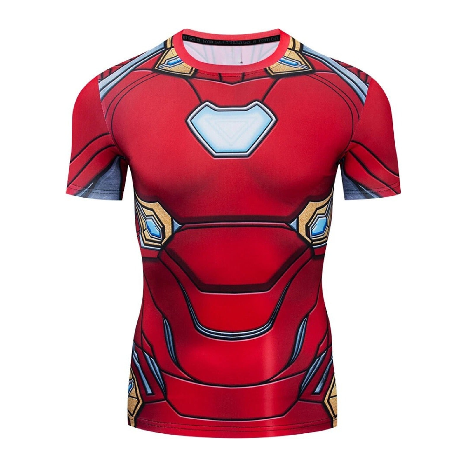 T-shirt de compression ShapeX modèle armure rouge et or, vue de face