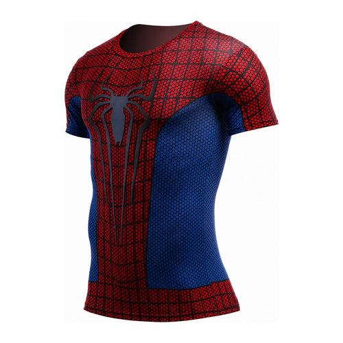 T-shirt de compression ShapeX modèle toile rouge et bleu, vue de face